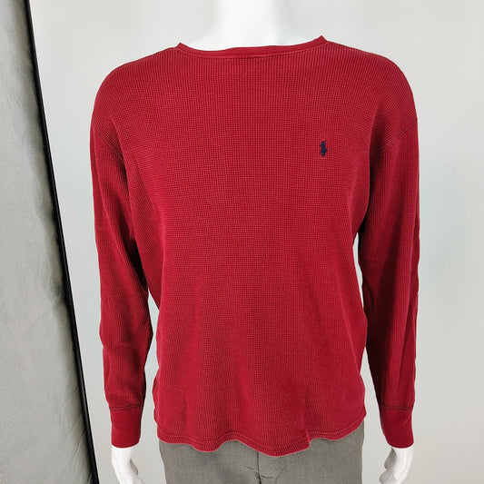 Polo Ralph Lauren Sleepwear Red Waffle Knit Thermal Pajama Logo Shirt (Large)