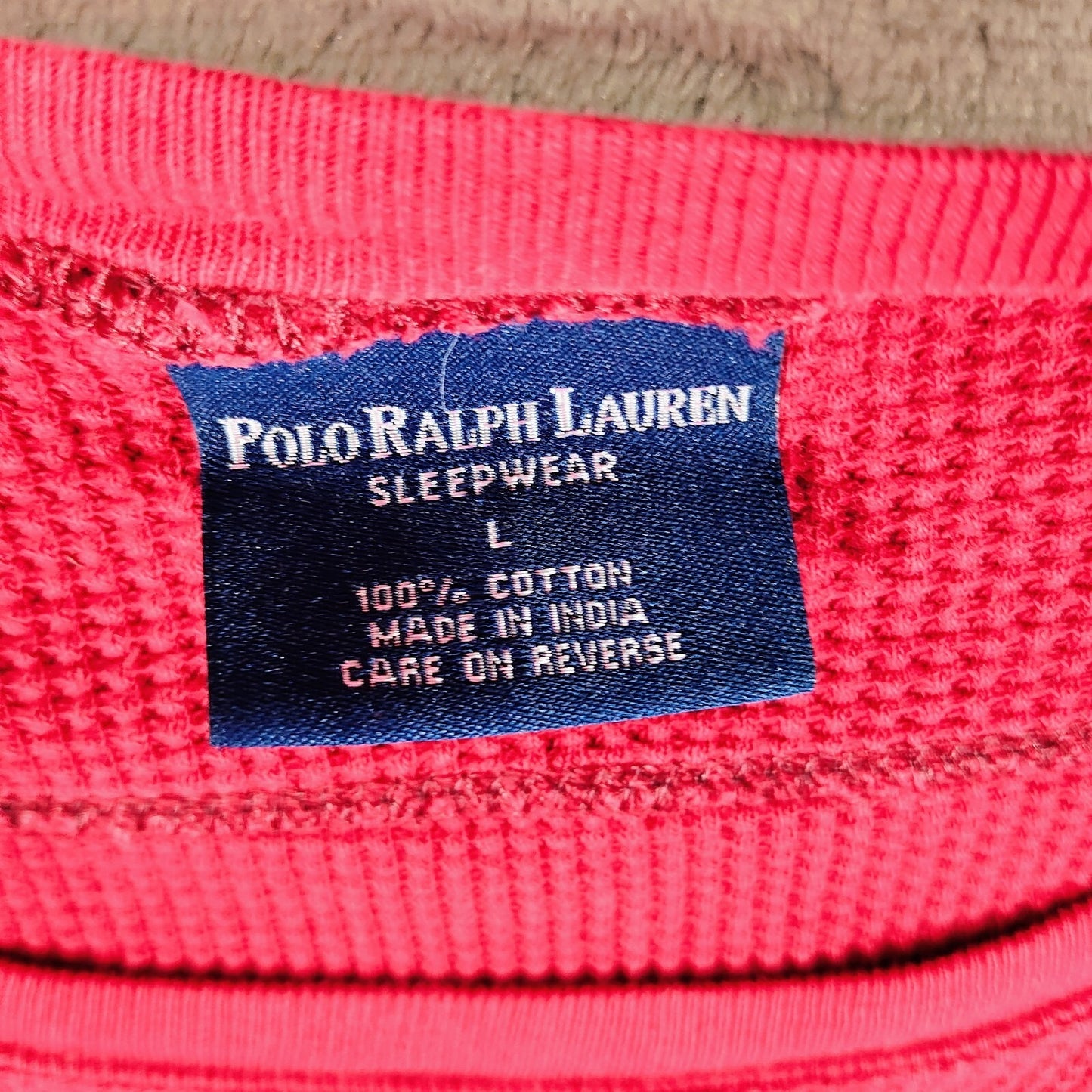 Polo Ralph Lauren Sleepwear Red Waffle Knit Thermal Pajama Logo Shirt (Large)