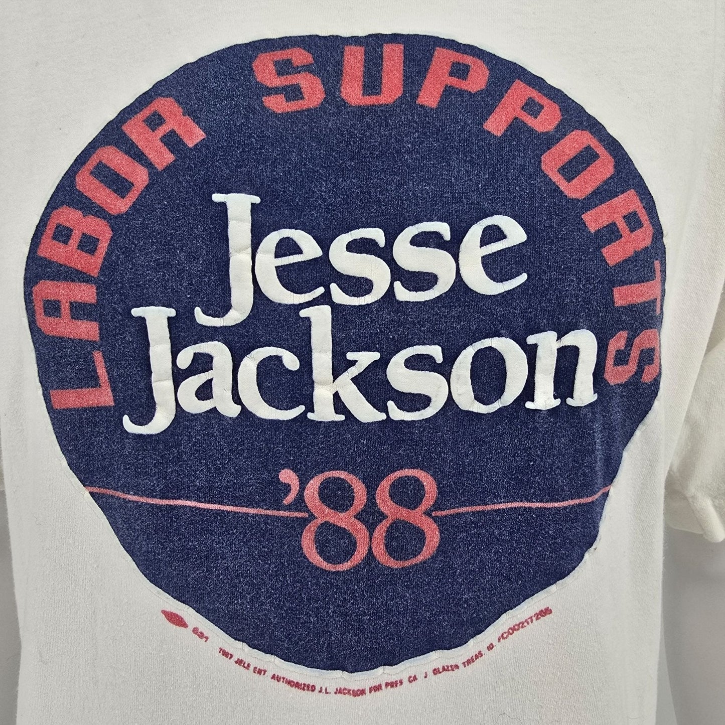 Vintage 1980s Labor Supports Jesse Jackson '88 Political Campaign T-Shirt (XL)