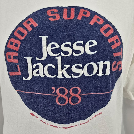 Vintage 1980s Labor Supports Jesse Jackson '88 Political Campaign T-Shirt (XL)
