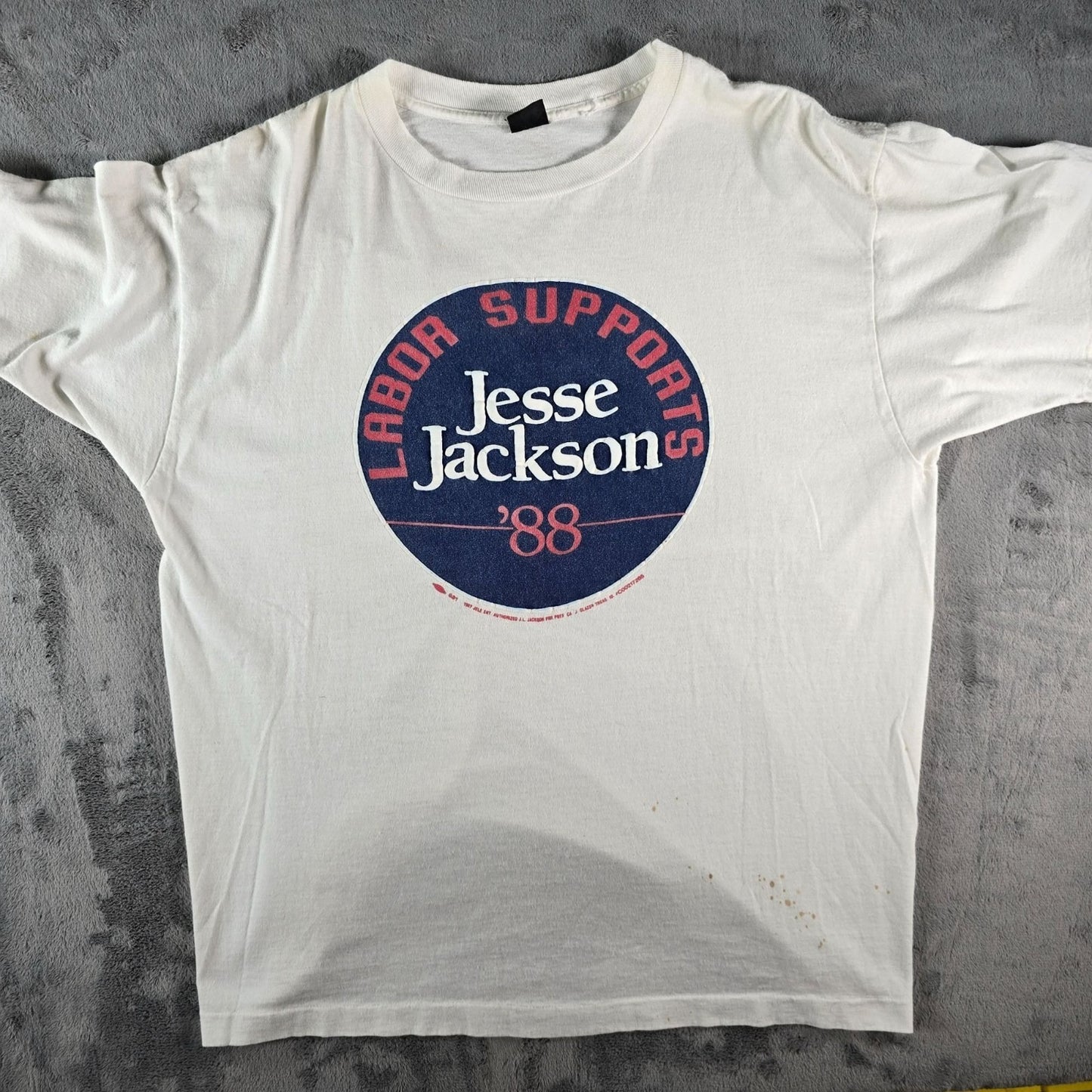 Vintage 1980s Labor Supports Jesse Jackson '88 Political Campaign T-Shirt (XL)