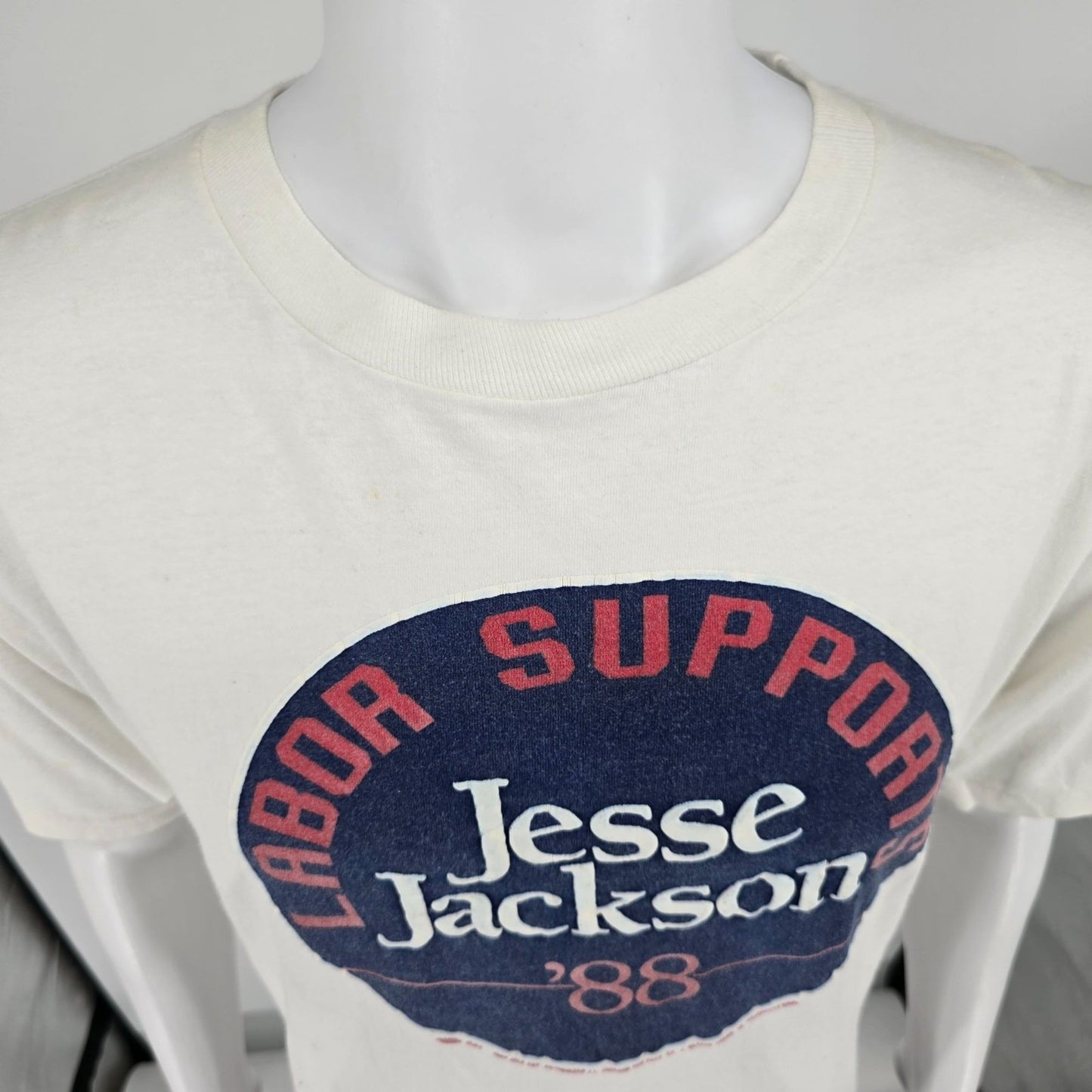Vintage 1980s Labor Supports Jesse Jackson '88 Political Campaign T-Shirt (XL)