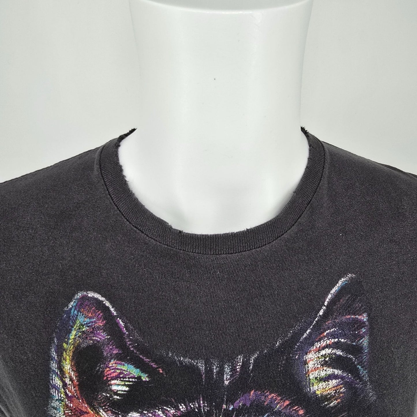 Thrashed Black Y2K Delta Apparel Multicolor Wolf Graphic T-Shirt (Medium)