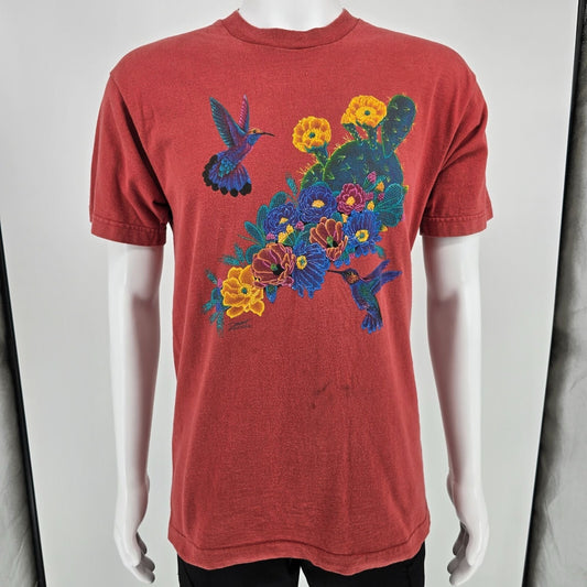 Vintage 1990s Desert Impressions Sedona Arizona Hummingbird Floral T-Shirt (M/L)