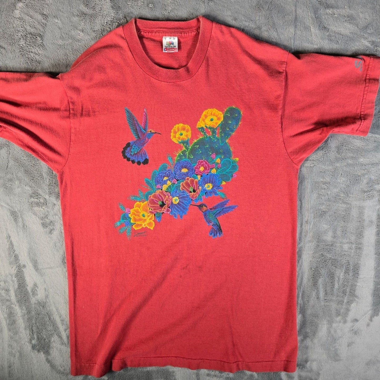 Vintage 1990s Desert Impressions Sedona Arizona Hummingbird Floral T-Shirt (M/L)