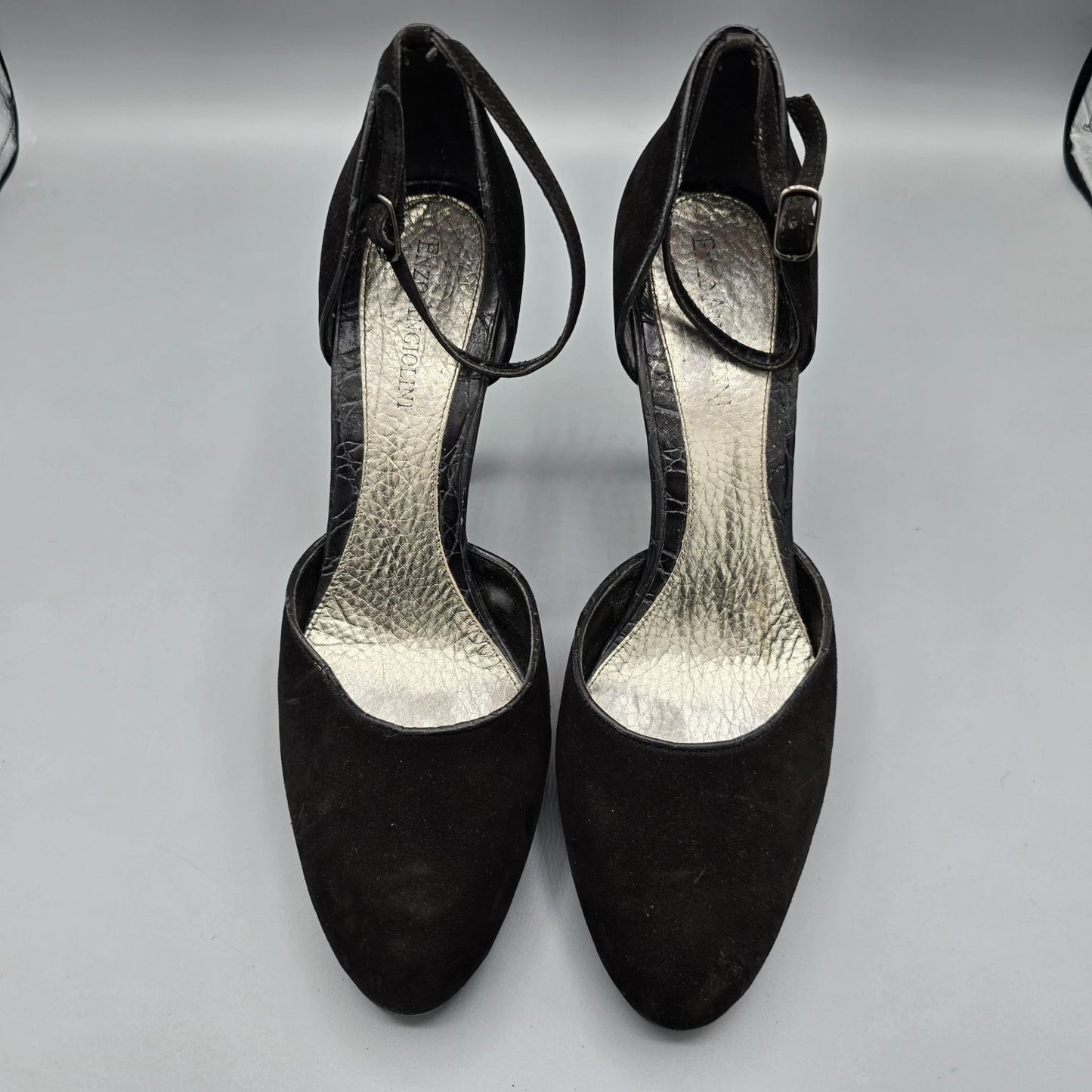 2010s Enzo Angiolini Eacallie Black Suede Ankle Strap D'Orsay Heels (7M)