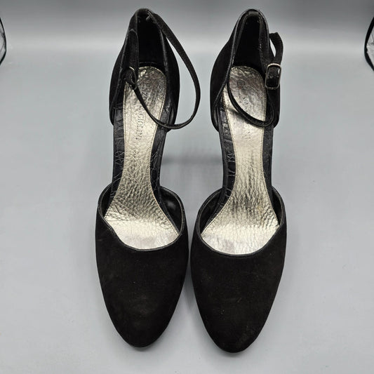 2010s Enzo Angiolini Eacallie Black Suede Ankle Strap D'Orsay Heels (7M)