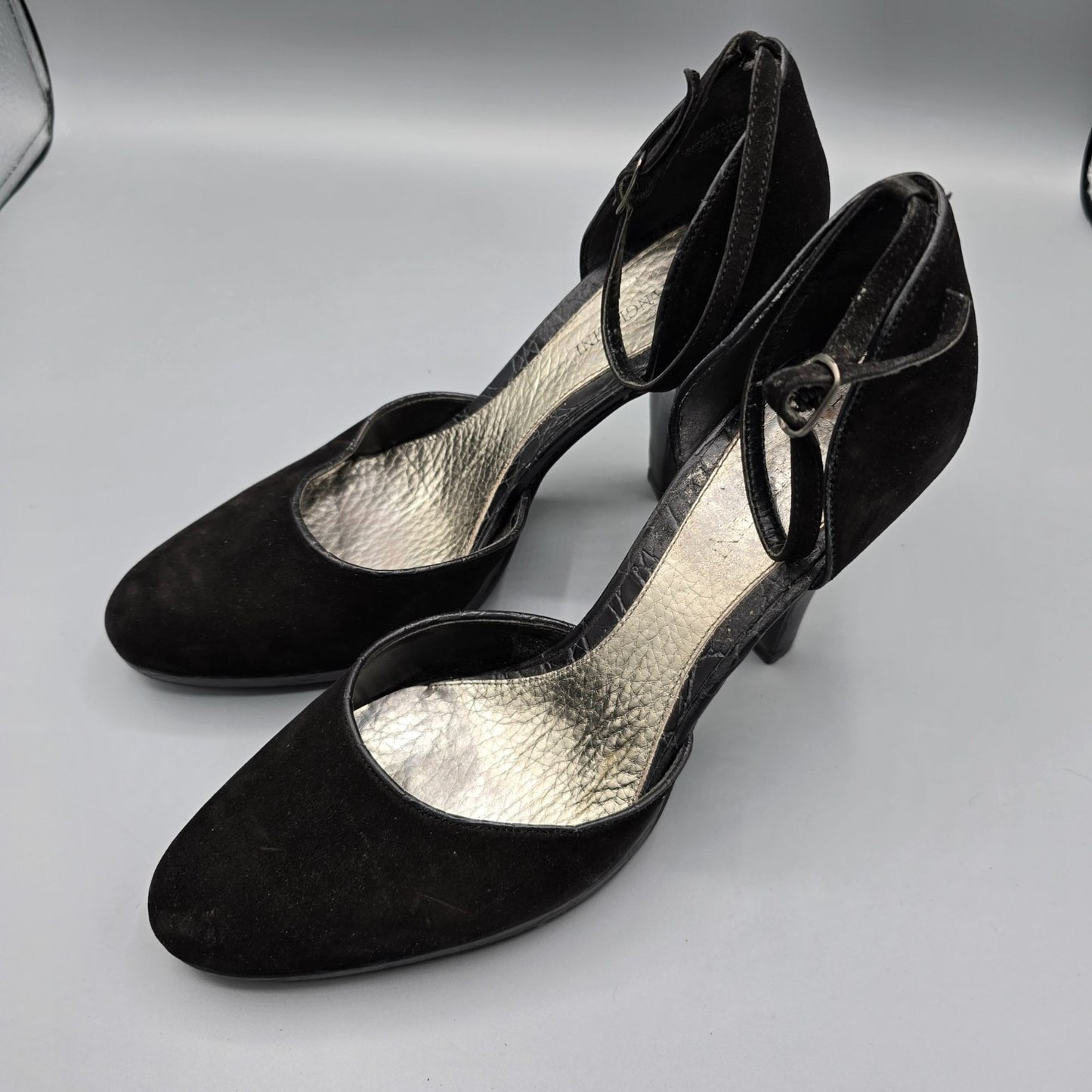 2010s Enzo Angiolini Eacallie Black Suede Ankle Strap D'Orsay Heels (7M)