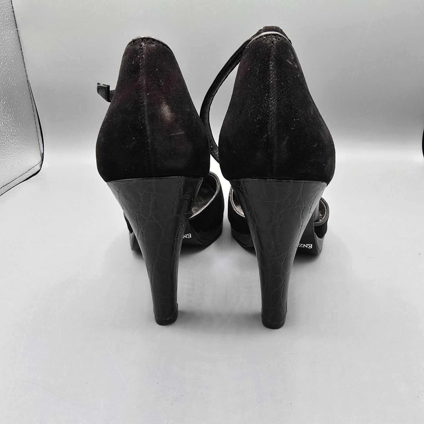 2010s Enzo Angiolini Eacallie Black Suede Ankle Strap D'Orsay Heels (7M)