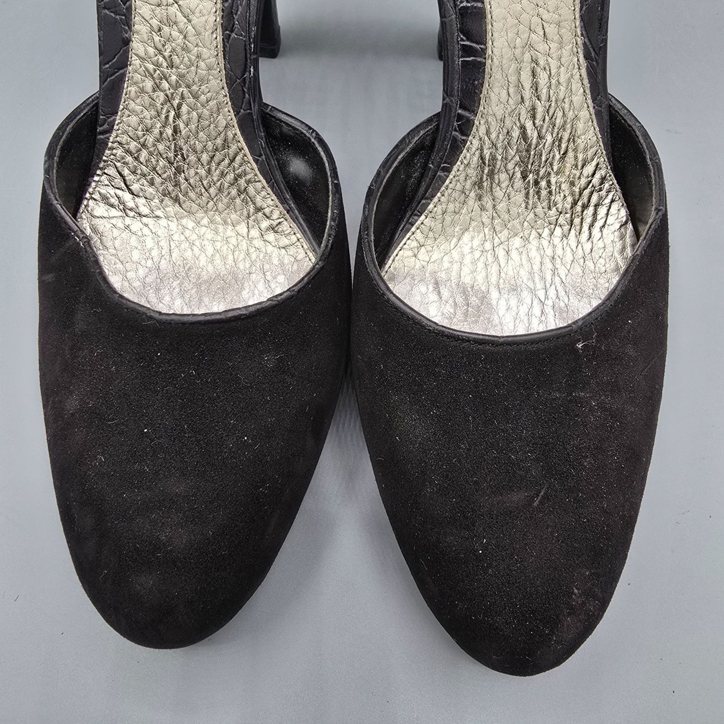 2010s Enzo Angiolini Eacallie Black Suede Ankle Strap D'Orsay Heels (7M)
