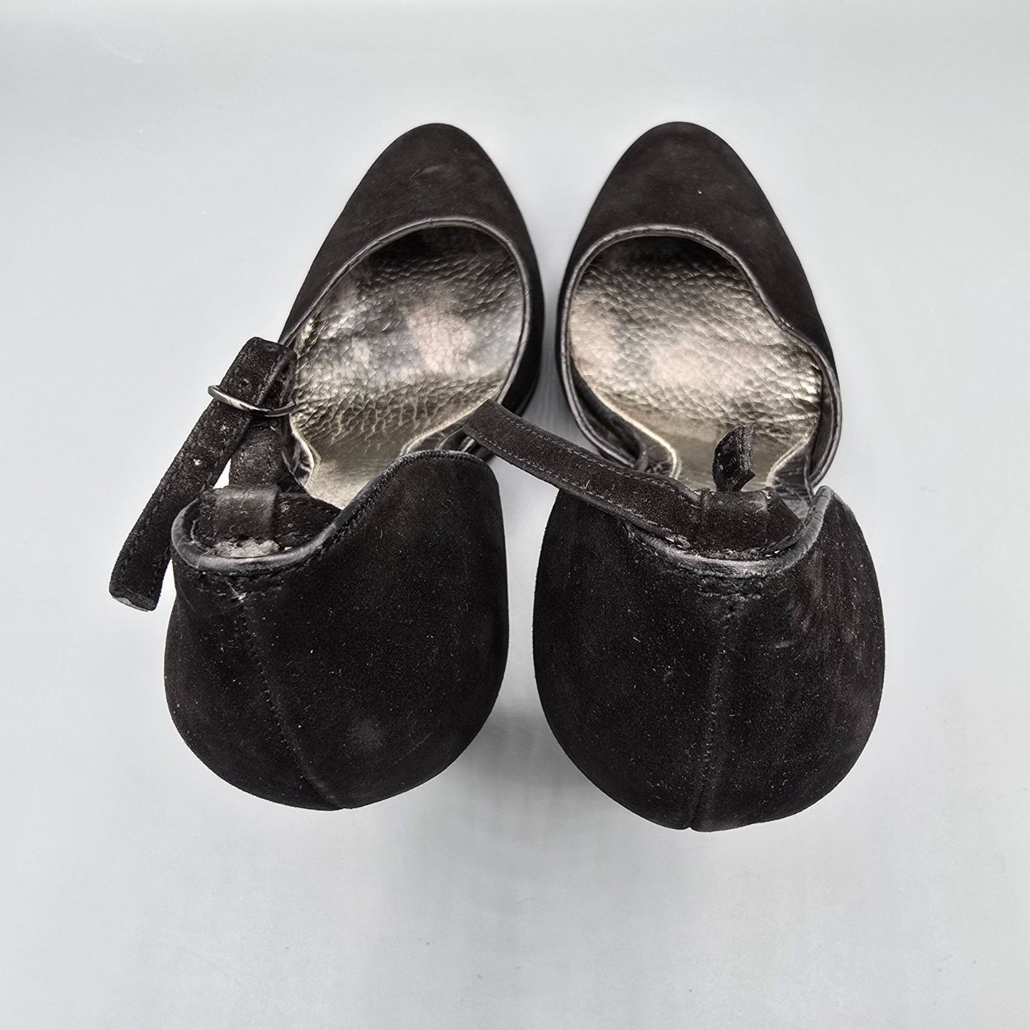 2010s Enzo Angiolini Eacallie Black Suede Ankle Strap D'Orsay Heels (7M)