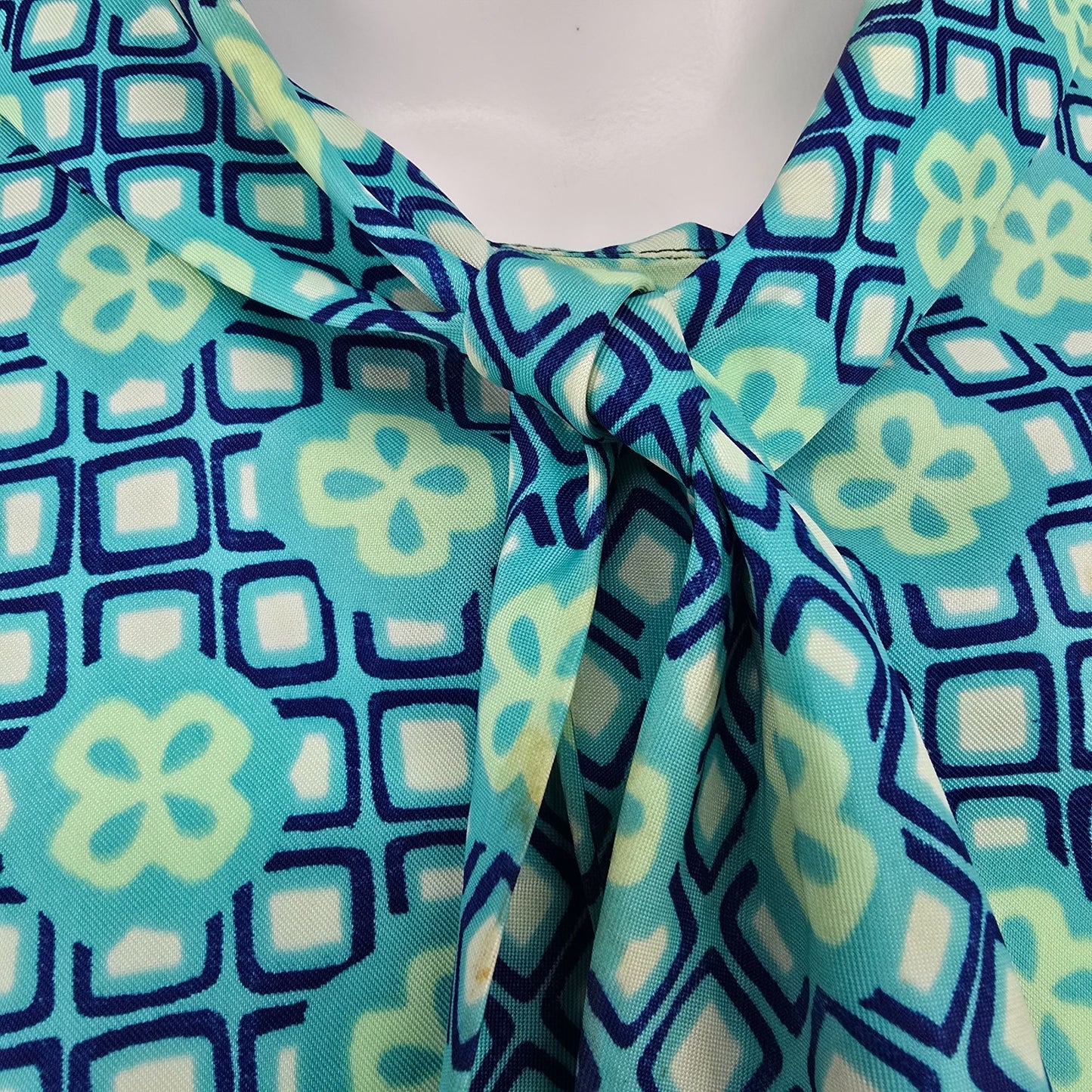 Vintage 1960s Aqua Geometric Print Lavalier Mod Scooter Mini Dress (M/L) #Flaws