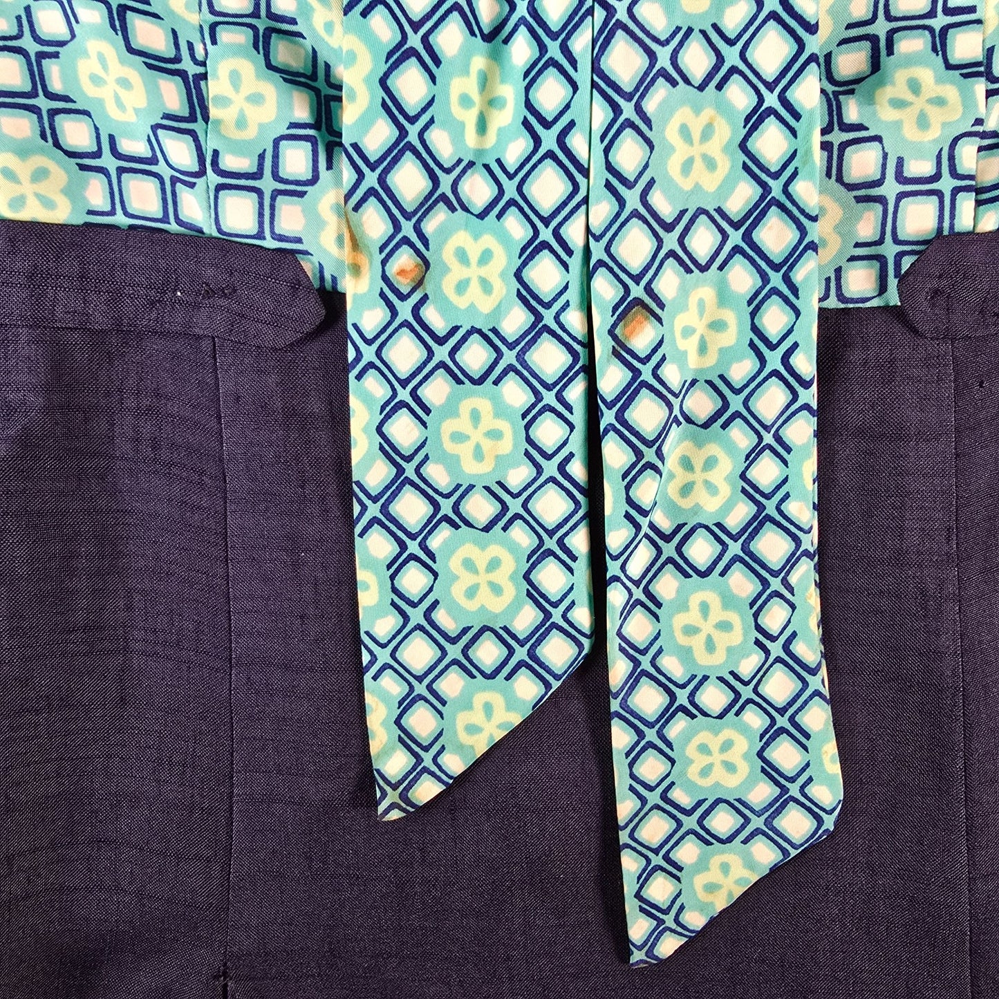 Vintage 1960s Aqua Geometric Print Lavalier Mod Scooter Mini Dress (M/L) #Flaws