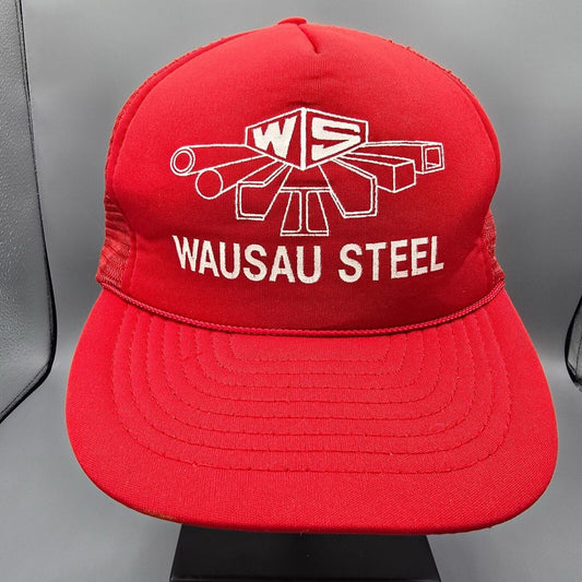 Vintage 80s/90s Wausau Steel Adjustable Mesh Back Red San Sun Trucker Hat