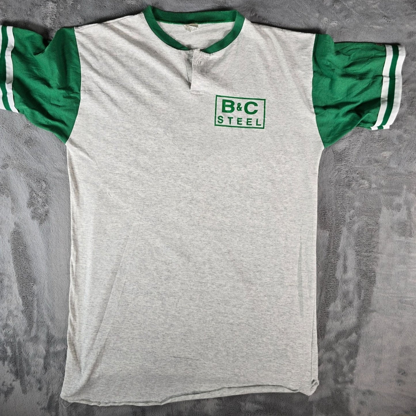 Vintage 1980s Jesco B&C Steel Nebraska #15 Henley Jersey T-Shirt (L/XL)