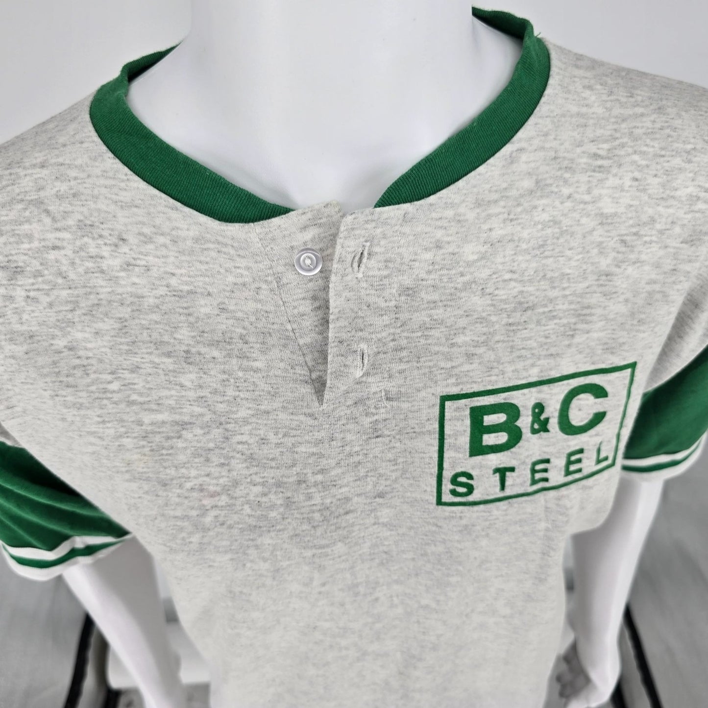 Vintage 1980s Jesco B&C Steel Nebraska #15 Henley Jersey T-Shirt (L/XL)