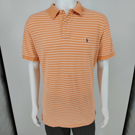 Polo by Ralph Lauren Orange Peach Striped Polo Blue Pony Logo (XL)