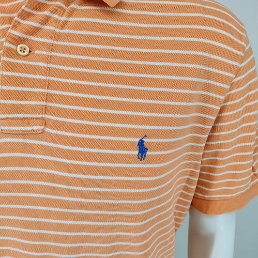 Polo by Ralph Lauren Orange Peach Striped Polo Blue Pony Logo (XL)