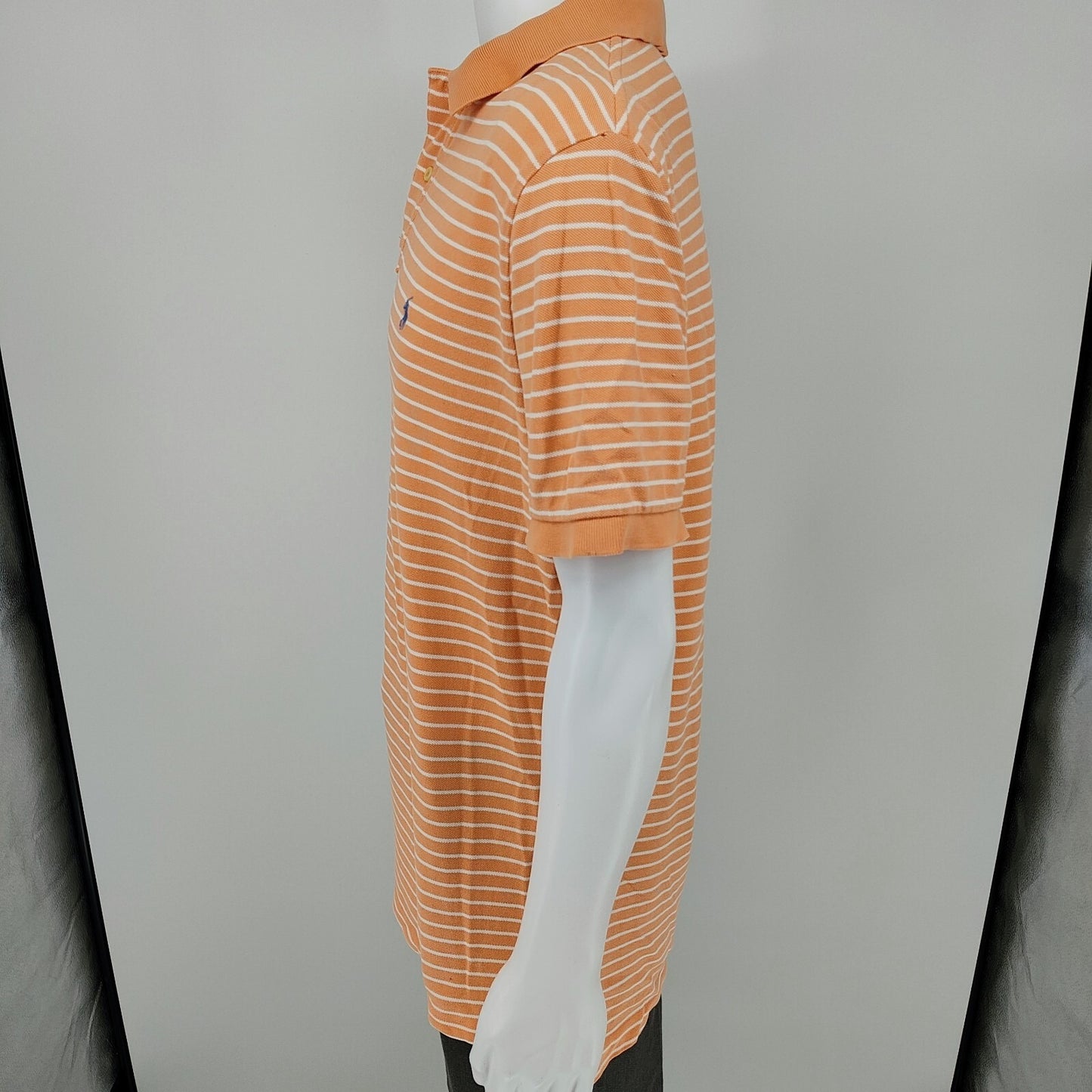 Polo by Ralph Lauren Orange Peach Striped Polo Blue Pony Logo (XL)
