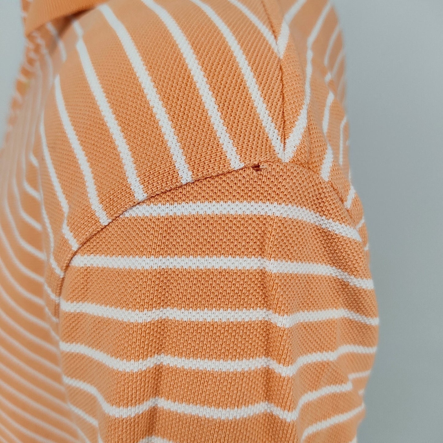 Polo by Ralph Lauren Orange Peach Striped Polo Blue Pony Logo (XL)