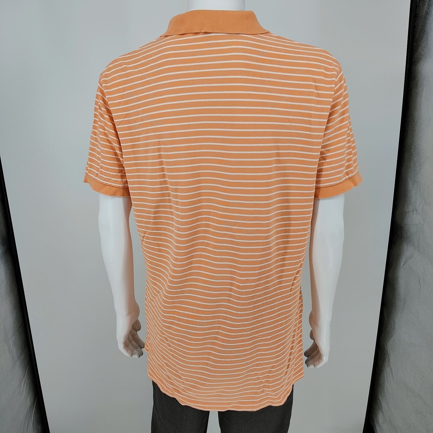 Polo by Ralph Lauren Orange Peach Striped Polo Blue Pony Logo (XL)