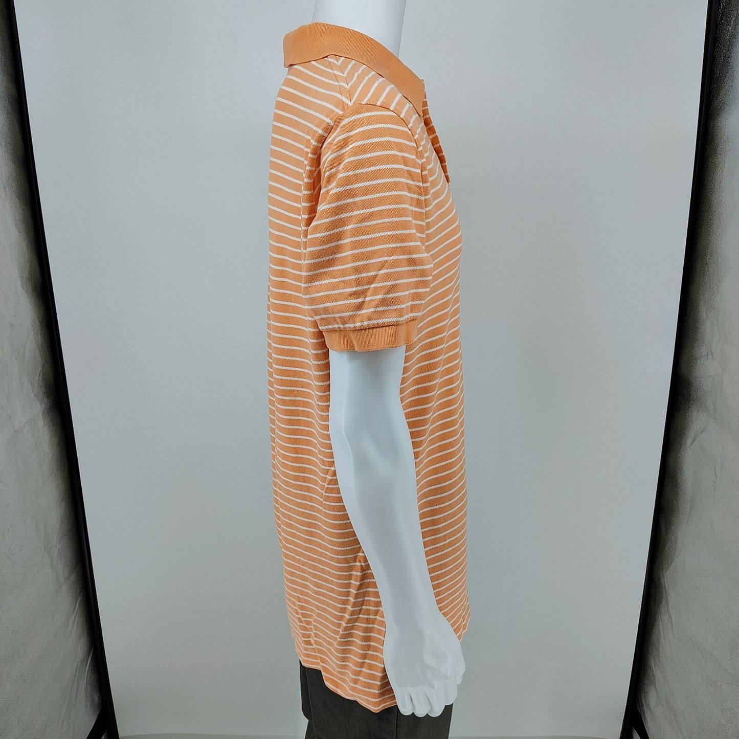 Polo by Ralph Lauren Orange Peach Striped Polo Blue Pony Logo (XL)