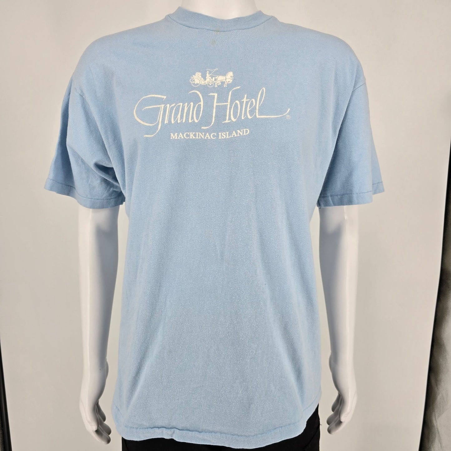 Vintage 1990s Hanes Beefy-T Light Blue Grand Hotel Mackinac Island Shirt (L)