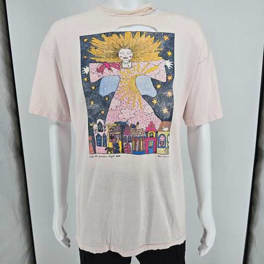 Distressed Vintage 1990s Hanes Beefy-T Kiki Suarez Guardian Angel T-Shirt (XL)