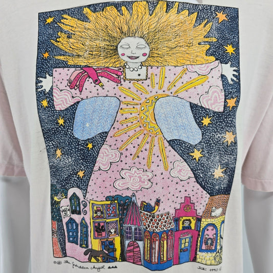 Distressed Vintage 1990s Hanes Beefy-T Kiki Suarez Guardian Angel T-Shirt (XL)