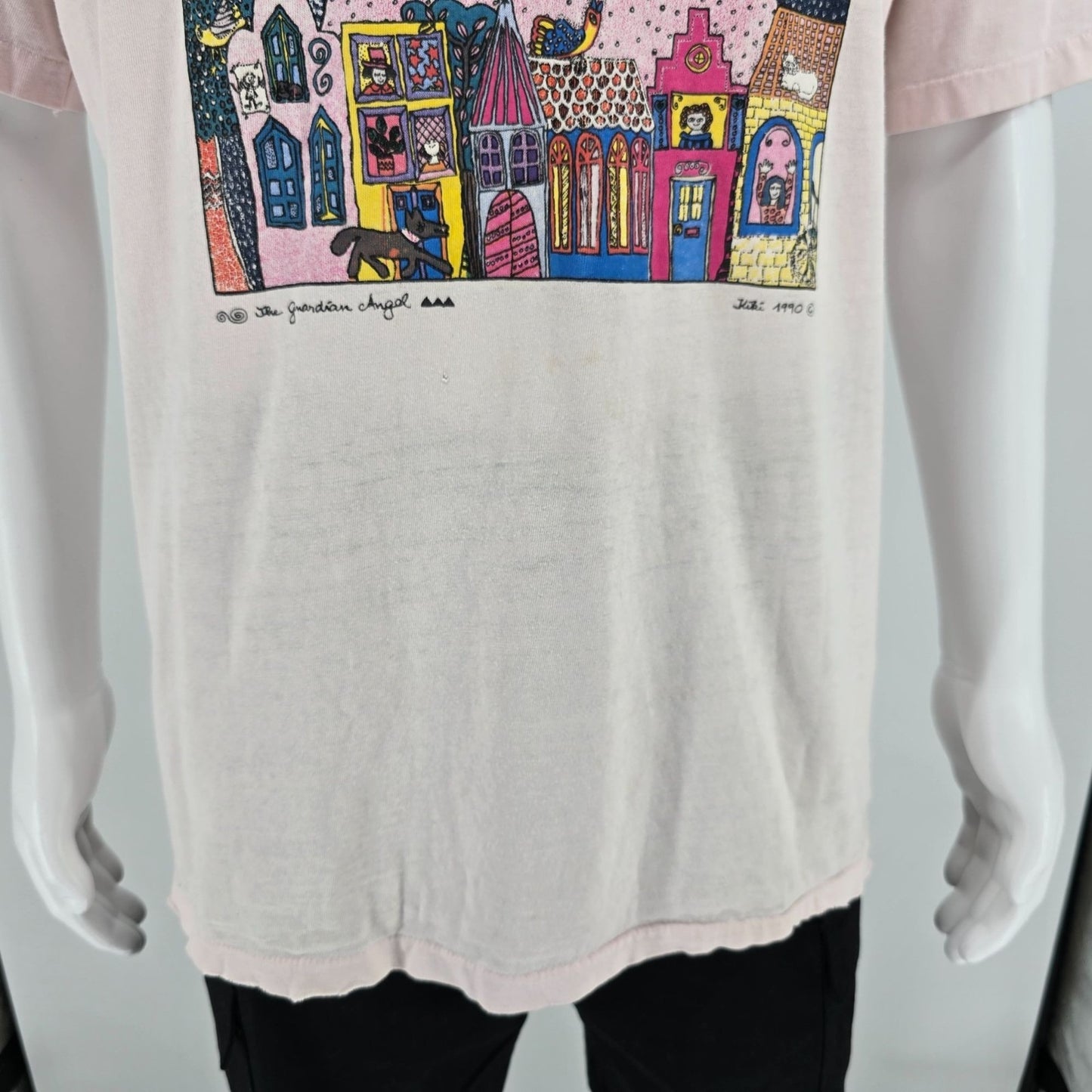 Distressed Vintage 1990s Hanes Beefy-T Kiki Suarez Guardian Angel T-Shirt (XL)