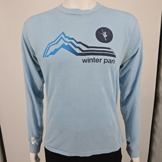 Distressed Vintage 1980s Winter Park Colorado Ski Resort Long Sleeve T-Shirt (M)