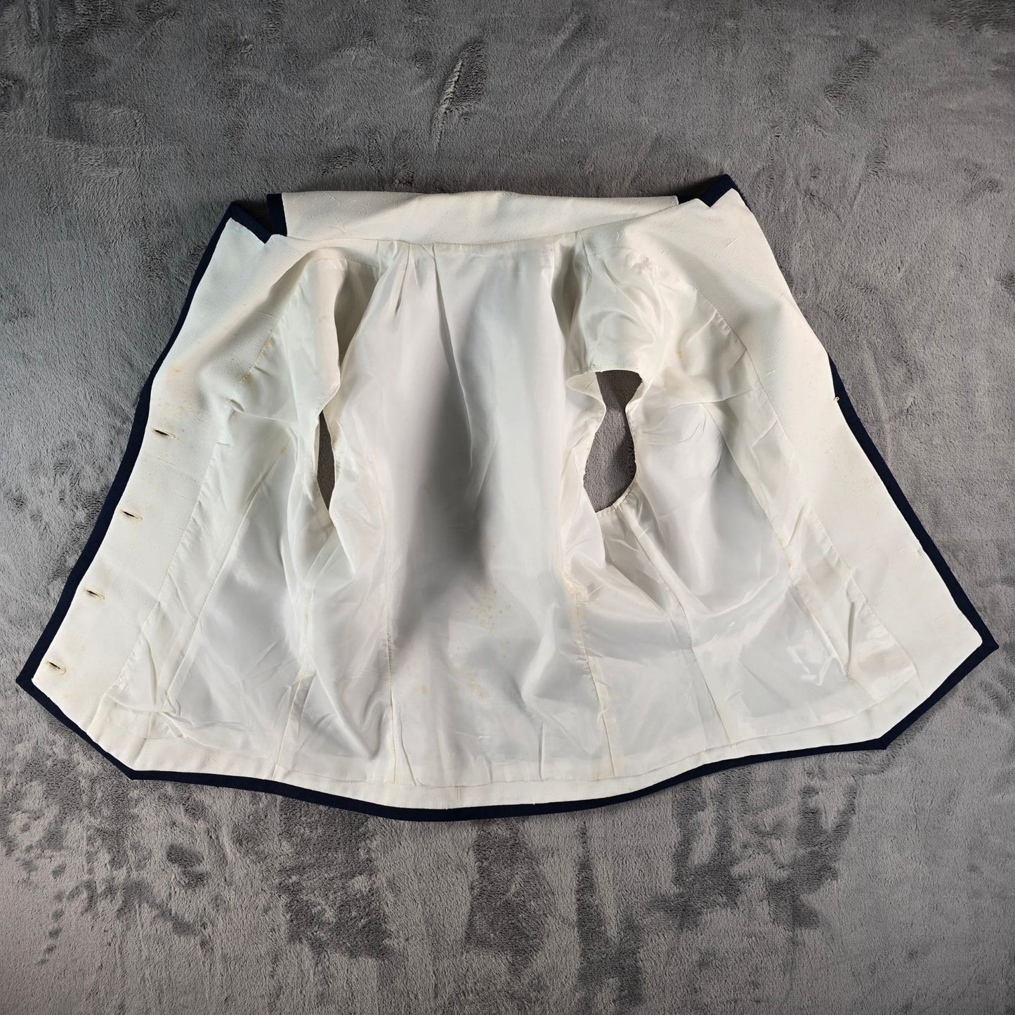 Vintage 1980s Women's Nautical Style Ivory/Navy Tailored Button-Up Vest (M)