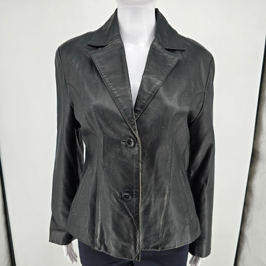 Vintage Y2K/Early 2000s Lee-Cobb Fitted Black Leather Blazer Jacket (Small)