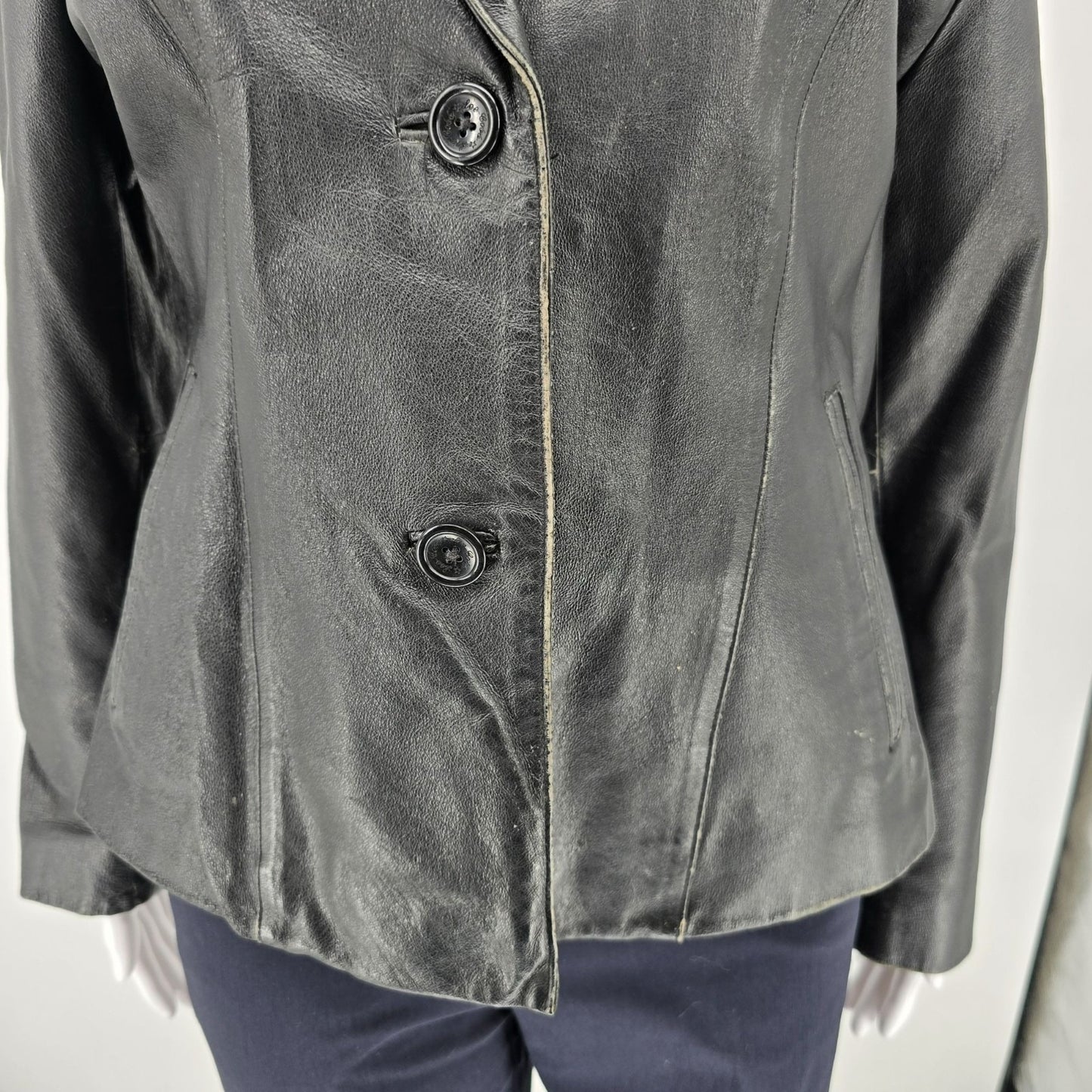 Vintage Y2K/Early 2000s Lee-Cobb Fitted Black Leather Blazer Jacket (Small)