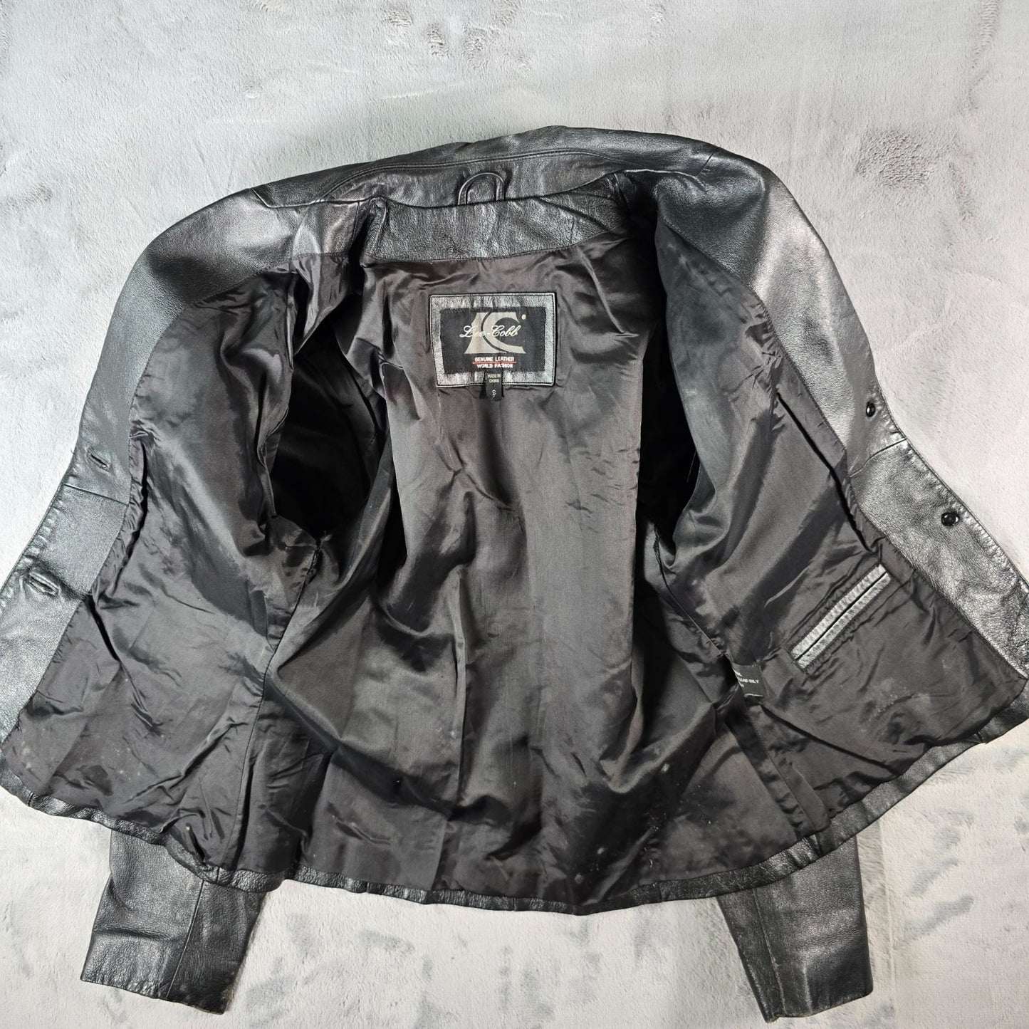 Vintage Y2K/Early 2000s Lee-Cobb Fitted Black Leather Blazer Jacket (Small)
