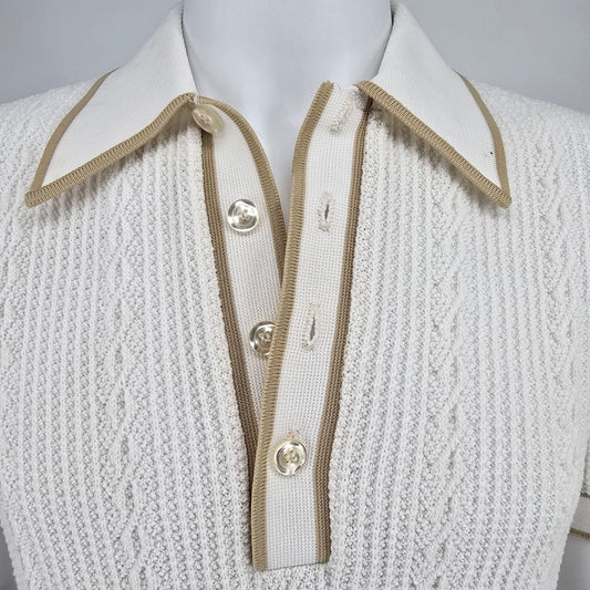Vintage 1970s Sears King's Road Open Weave Textured Knit Polo Shirt (M)