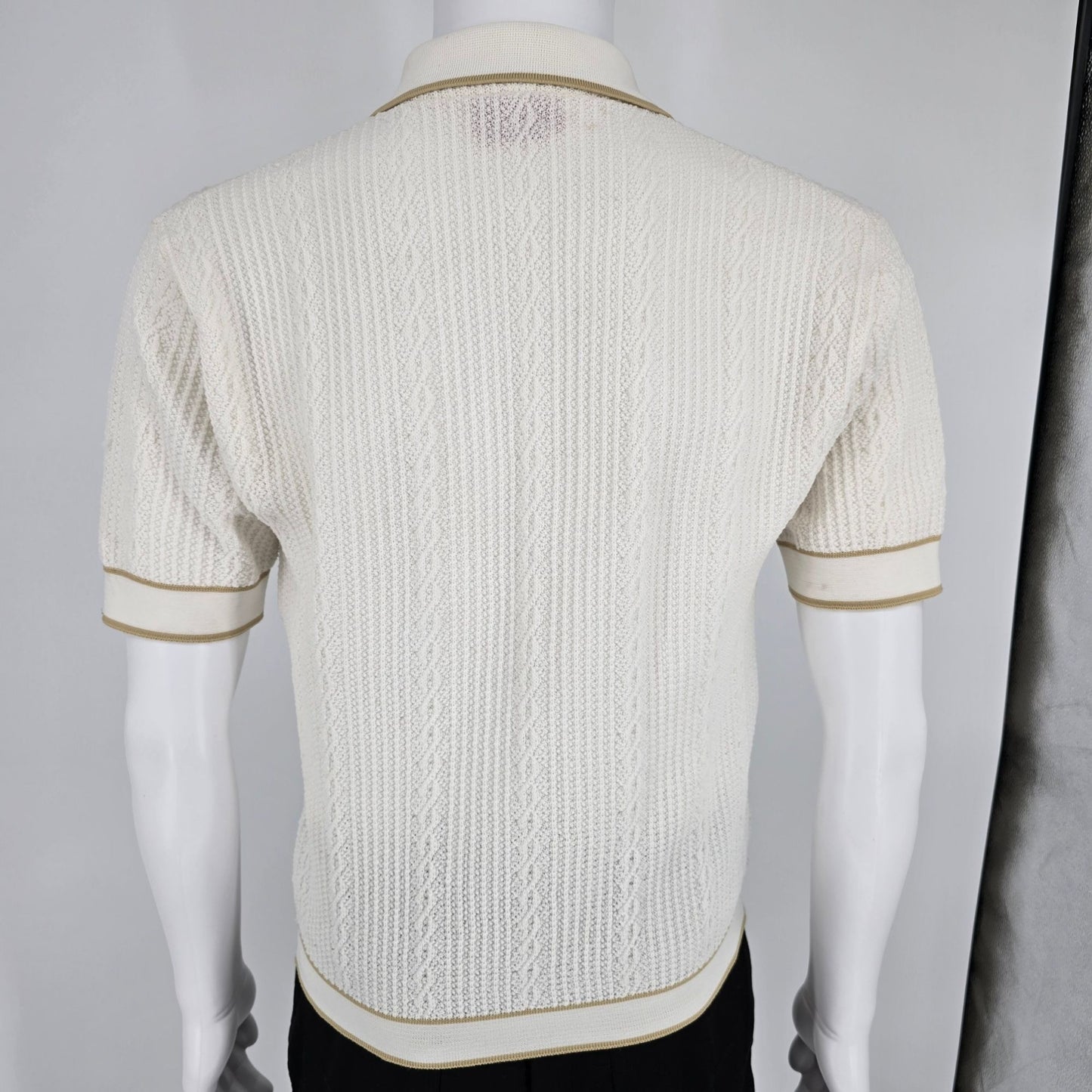 Vintage 1970s Sears King's Road Open Weave Textured Knit Polo Shirt (M)
