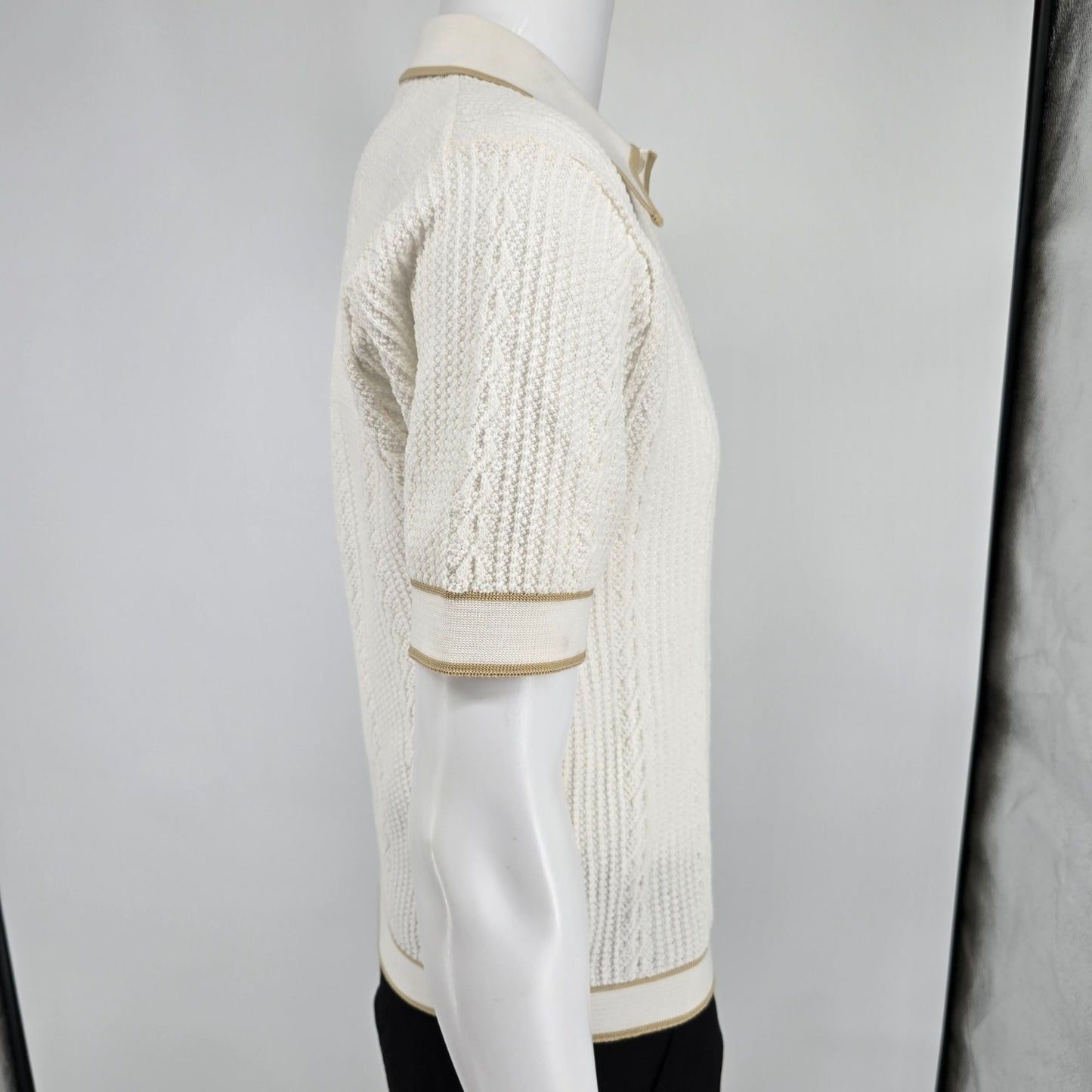 Vintage 1970s Sears King's Road Open Weave Textured Knit Polo Shirt (M)