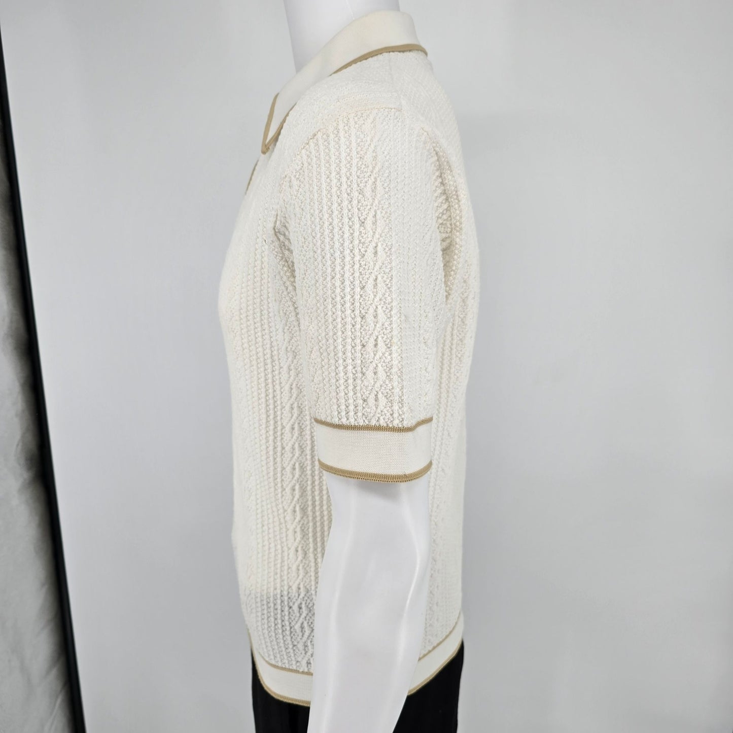 Vintage 1970s Sears King's Road Open Weave Textured Knit Polo Shirt (M)