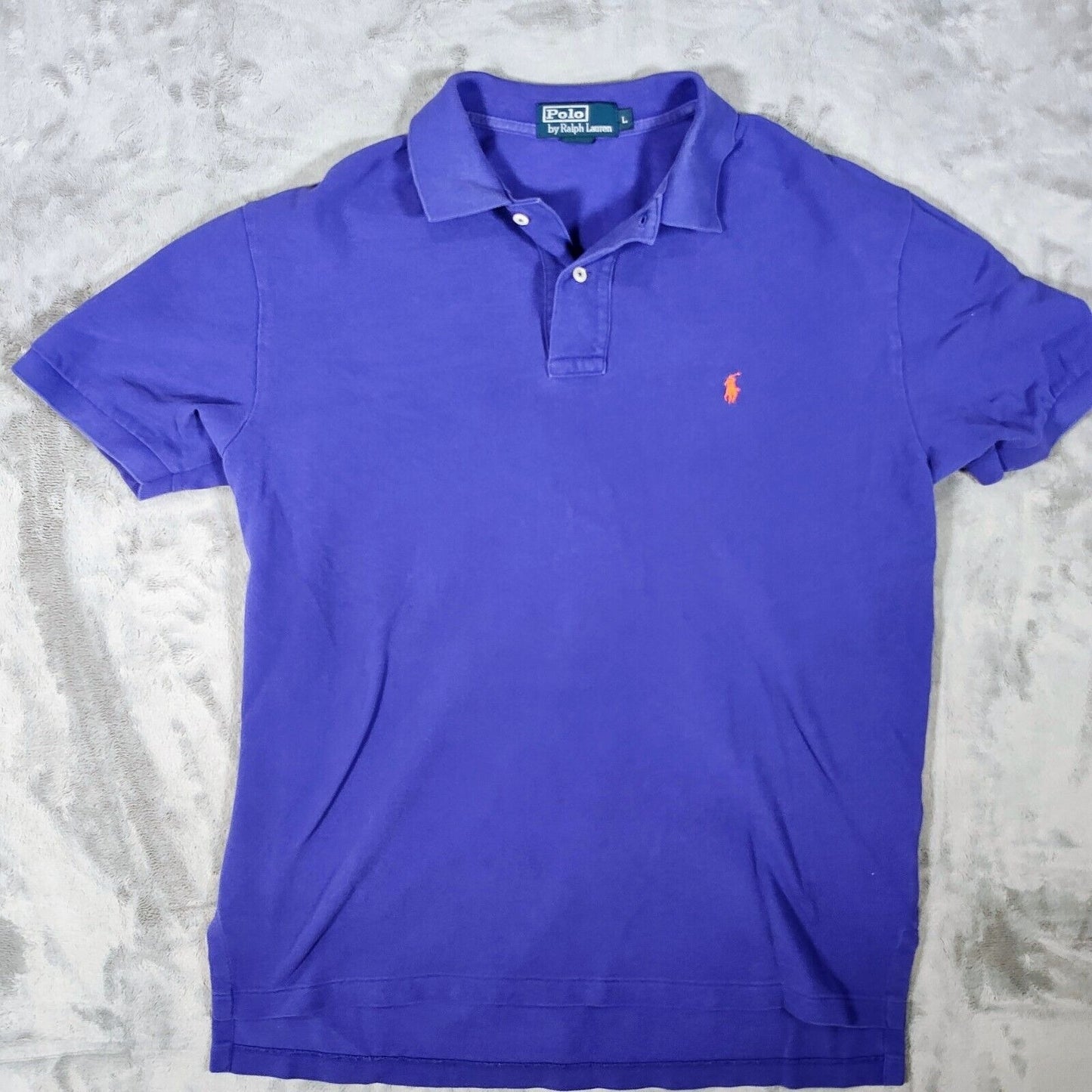 Vintage 1990s Polo Ralph Lauren Bluish Purple Polo Orange Pony Logo (Large)
