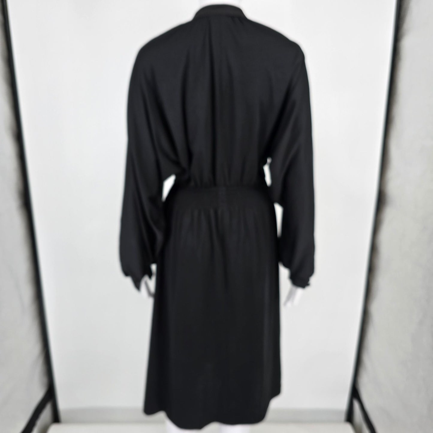 Vintage 1980s Made in USA Smocked Waist Batwing Sleeve Midi Dress (Size 12/L)
