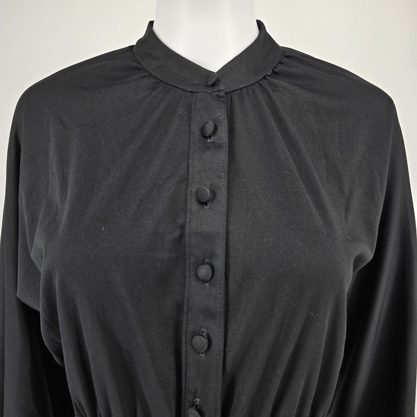Vintage 1980s Made in USA Smocked Waist Batwing Sleeve Midi Dress (Size 12/L)
