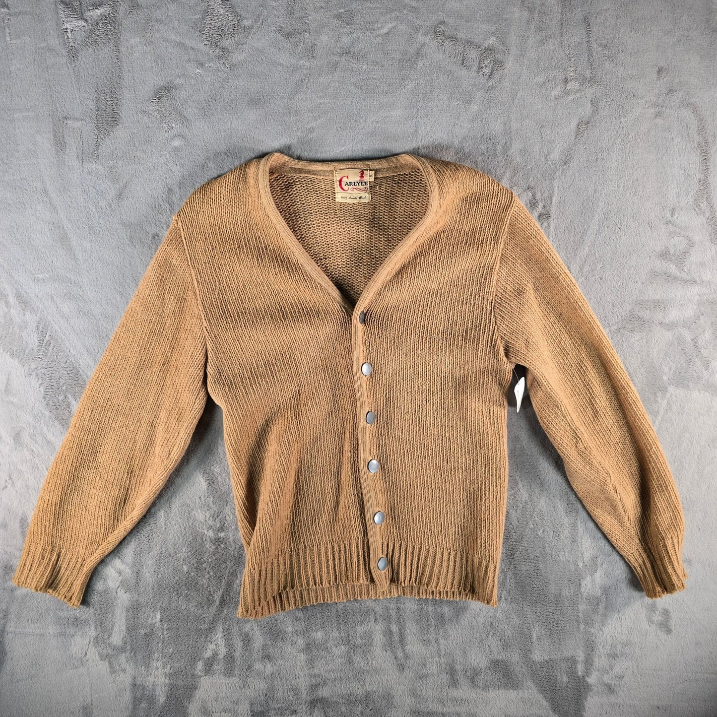 Vintage 1960s Carlyle Lambs Wool Button Front V-Neck Cardigan Sweater (S)
