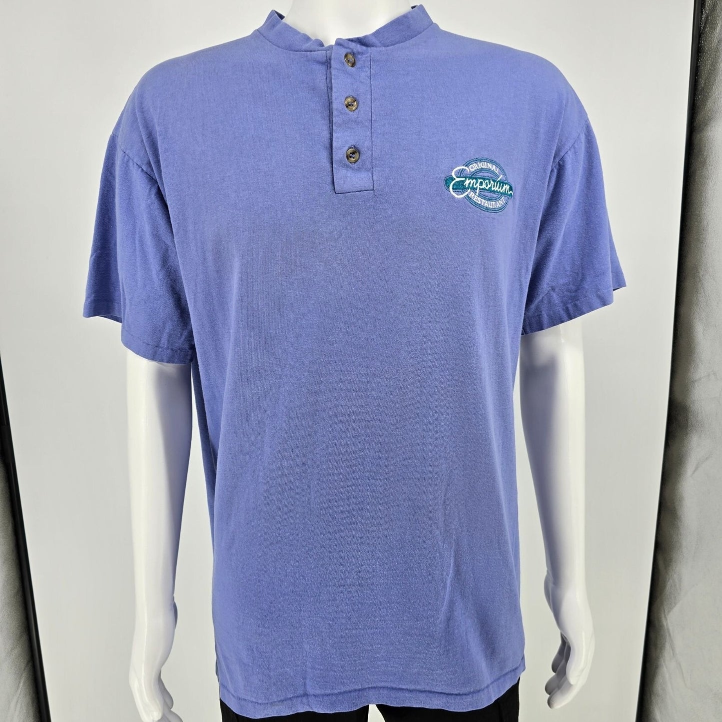 Vintage 1990s Oneita Power-T Original Emporium Restaurant Henley T-Shirt (XL)