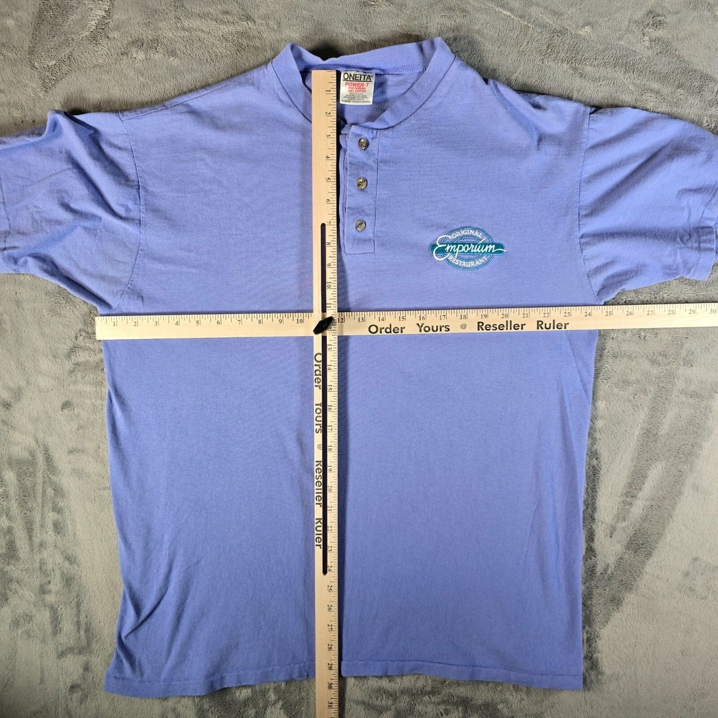 Vintage 1990s Oneita Power-T Original Emporium Restaurant Henley T-Shirt (XL)
