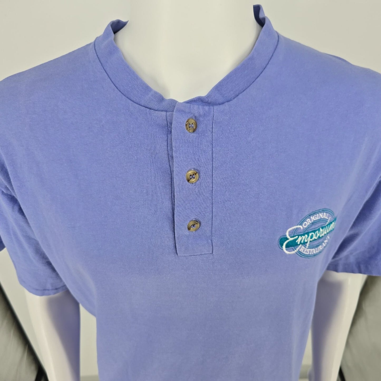 Vintage 1990s Oneita Power-T Original Emporium Restaurant Henley T-Shirt (XL)