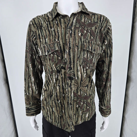 Vintage 1990s Cabela's Realtree Camouflage Made in USA Flannel Shirt Jacket L/XL