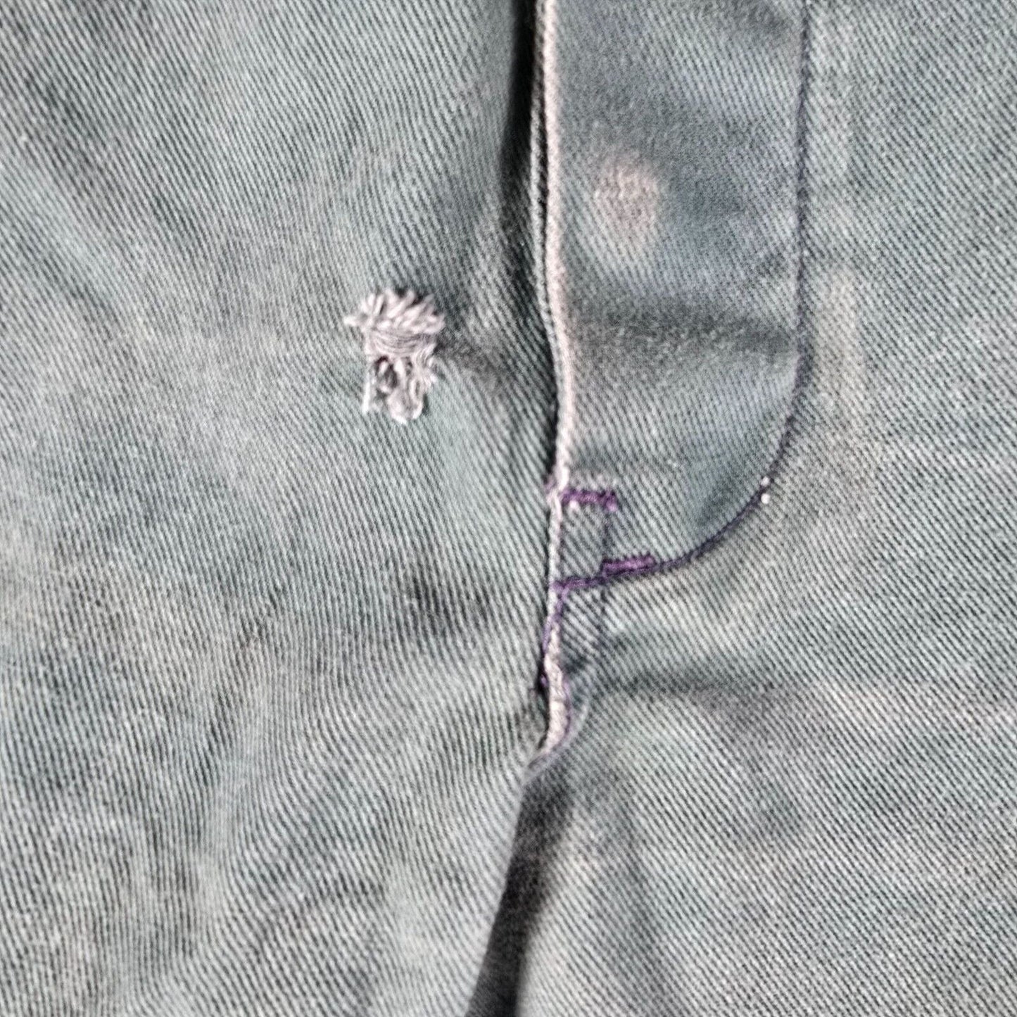 Vintage Y2K Distressed Teal Cotton Workwear Pants w/ Purple Stitching (33x30)