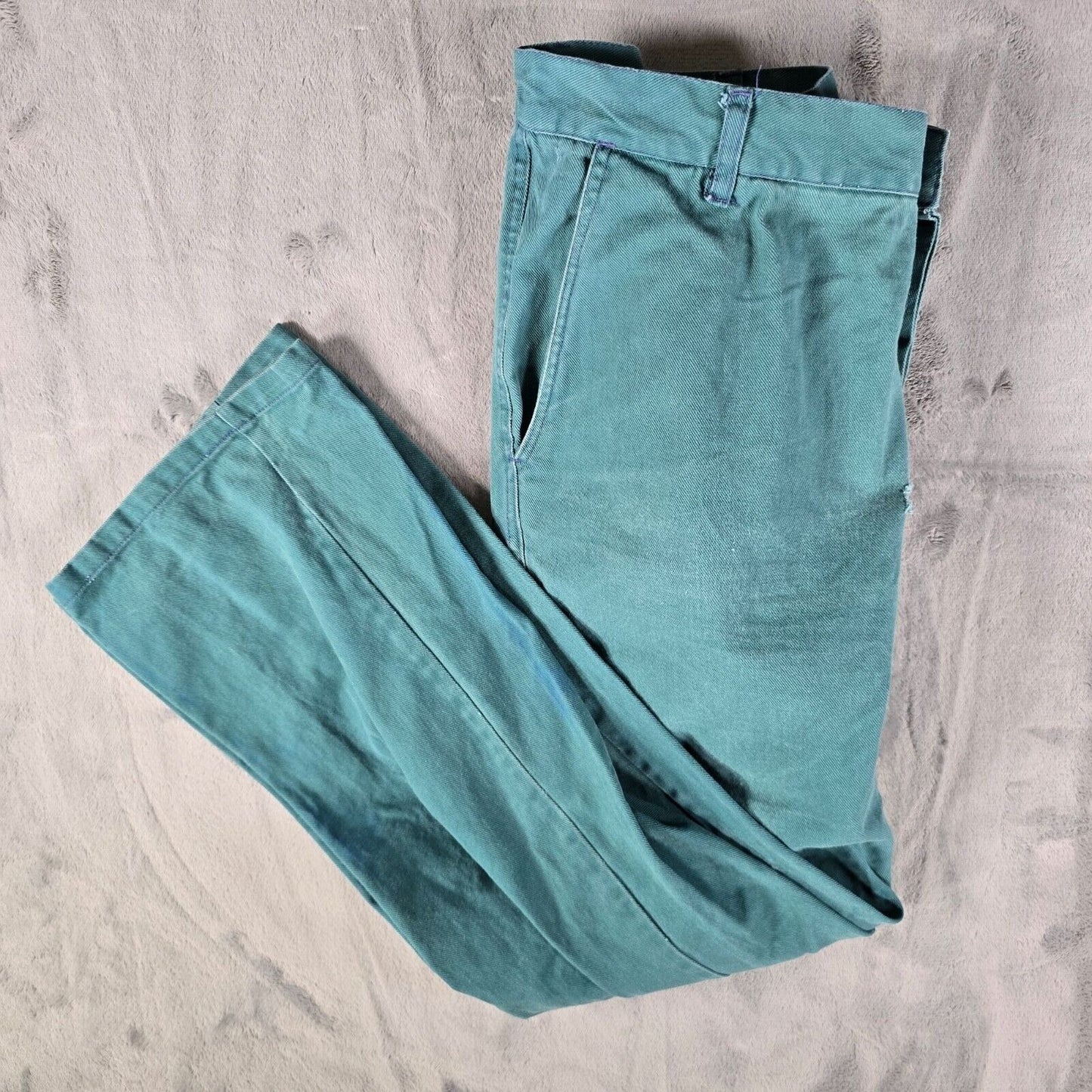Vintage Y2K Distressed Teal Cotton Workwear Pants w/ Purple Stitching (33x30)