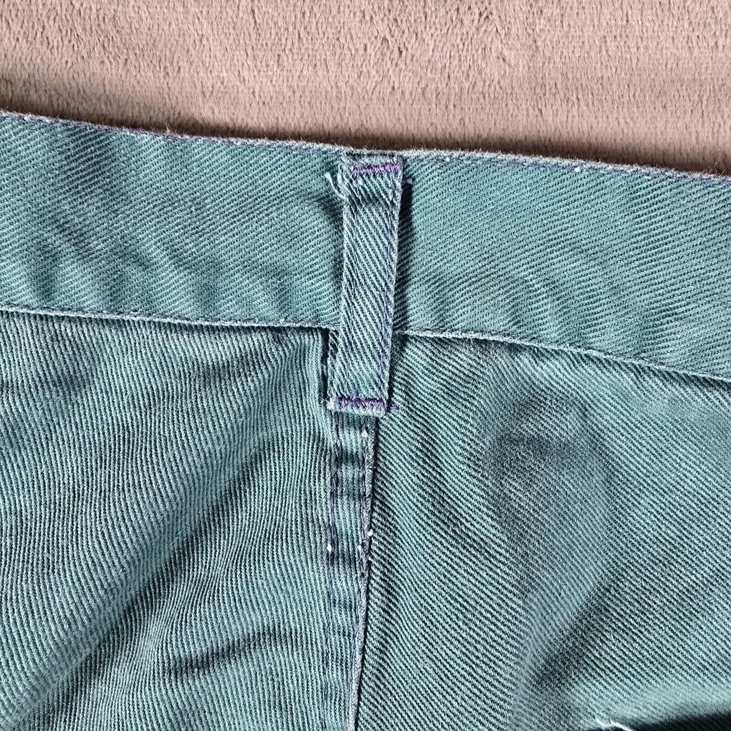 Vintage Y2K Distressed Teal Cotton Workwear Pants w/ Purple Stitching (33x30)